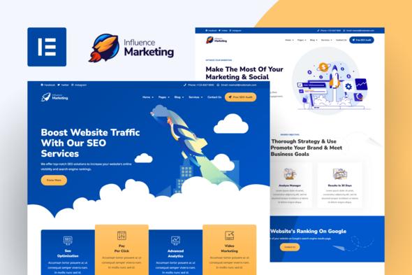 Influence Marketing - SEO & Digital Agency Elementor Pro Template Kit - Business & Services Elementor