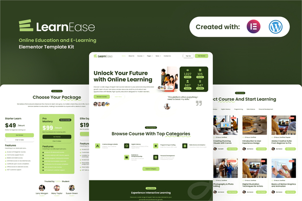 LearnEase - Online Education & E-Learning Elementor Pro Template Kit by ...