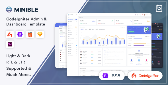 Minible - CodeIgniter Admin & Dashboard Template - Admin Templates Site Templates