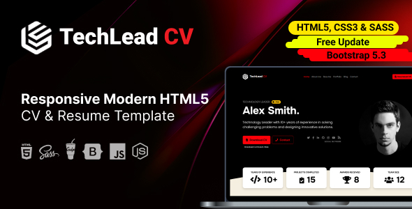 TechLead - Responsive Professional HTML5 CV and Resume Template - Virtual Business Card Personal