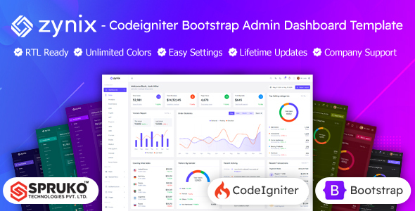 Zynix - Bootstrap Codeigniter Admin Panel Template - Admin Templates Site Templates