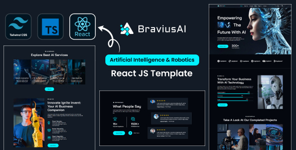 BraviusAI – AI & Robotics Tailwind React JS Template - Technology Site Templates