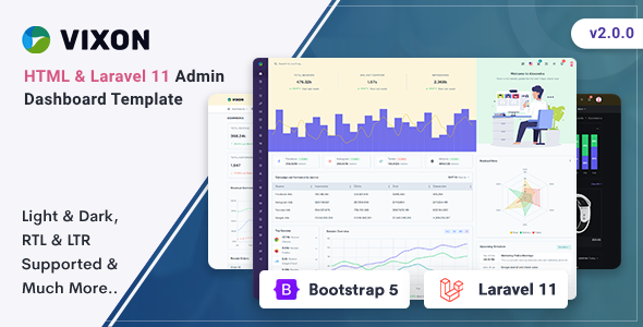 Vixon - HTML & Laravel 11 Admin Template - Admin Templates Site Templates