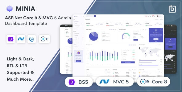 Minia - ASP.Net Core 8 & MVC 5 Admin Dashboard Template - Admin Templates Site Templates