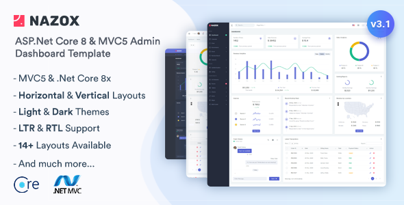 Nazox - ASP.Net Core & MVC5 Admin & Dashboard Template - Admin Templates Site Templates