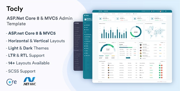 Tocly - ASP.Net Core 8 & MVC5 Admin & Dashboard Template - Admin Templates Site Templates