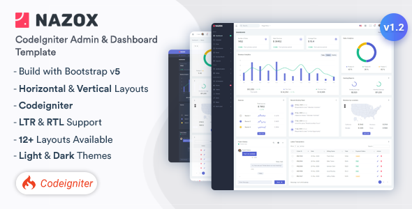 Nazox - CodeIgniter Admin & Dashboard Template - Admin Templates Site Templates