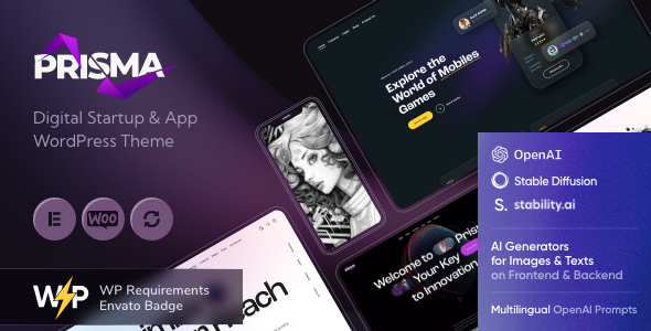 Prisma - Digital Startup & App WordPress Theme + AI - Technology WordPress