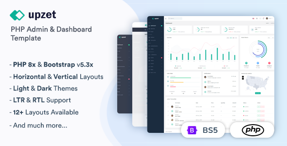 Upzet - PHP Admin & Dashboard Template - Admin Templates Site Templates