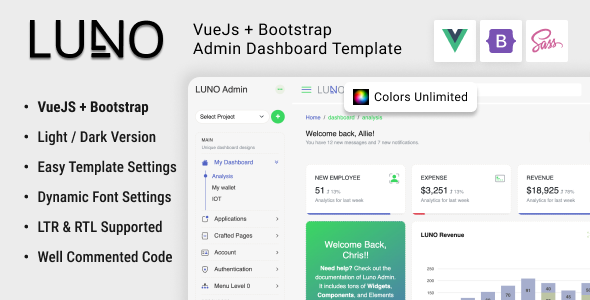 LUNO | VueJs + Bootstrap Admin Dashboard Template - Admin Templates Site Templates