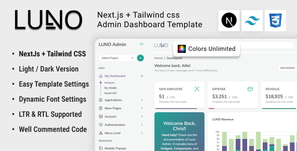 LUNO | Next.js + Tailwind CSS Admin Dashboard Template - Admin Templates Site Templates