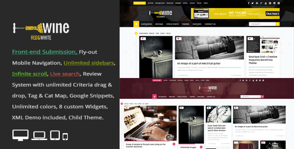 Wine Masonry - Review & Front-end Submission WordPress Theme - News / Editorial Blog / Magazine