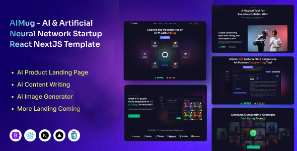 AIMug - AI & Artificial Neural Network Startup NextJS Template - Technology Site Templates