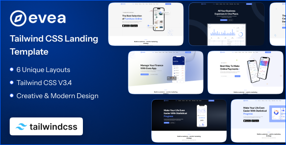 Evea - Tailwind CSS Landing Page Template - Landing Pages Marketing
