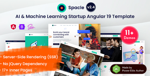 Spacle - Angular 19+ AI Chatbot & Machine Learning Startup Template - Technology Site Templates