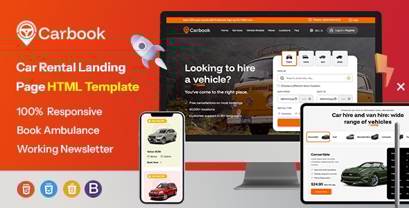 Carbook - Car Rental Landing Page HTML Template - Landing Pages Marketing