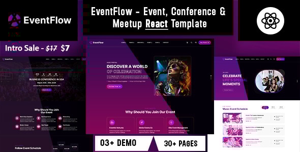 EventFlow - Event, Conference & Meetup React Template by scriptfusions
