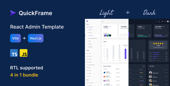 QuickFrame - React Admin Template (Next.js and Vite) - Admin Templates Site Templates