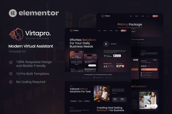 Virtapro - Modern Virtual Assistant Elementor Template Kit - Technology & Apps Elementor