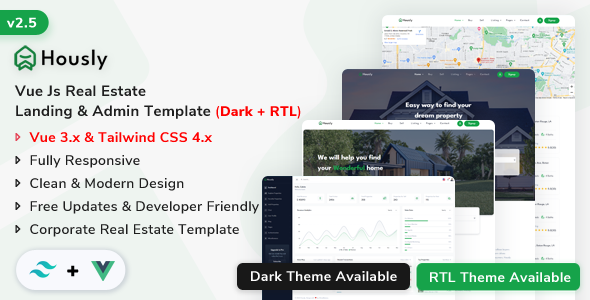 Hously - Vue Real Estate Landing & Admin Dashboard Template - Corporate Site Templates