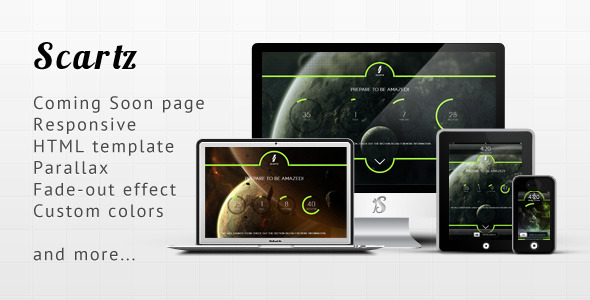 Scartz - Responsive Parallax Coming Soon Template - Under Construction Specialty Pages