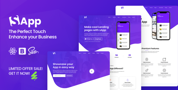 App Landing Page React Template - Technology Site Templates