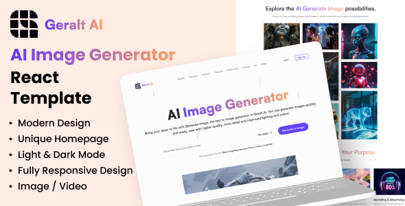 AI Image Generator React Template - Geralt AI - Technology Site Templates