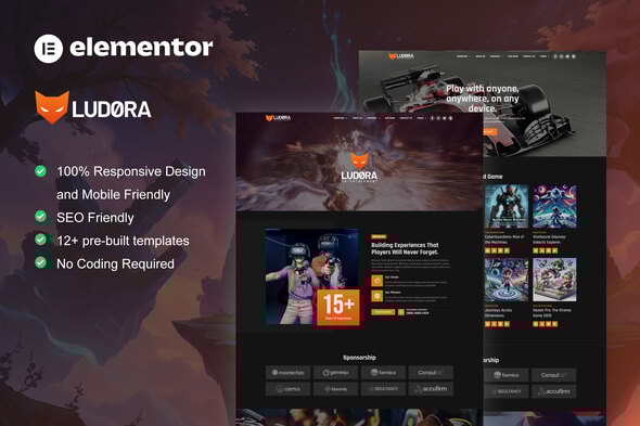Ludora - Game Developer & Studio Elementor Pro Template Kit - Business & Services Elementor