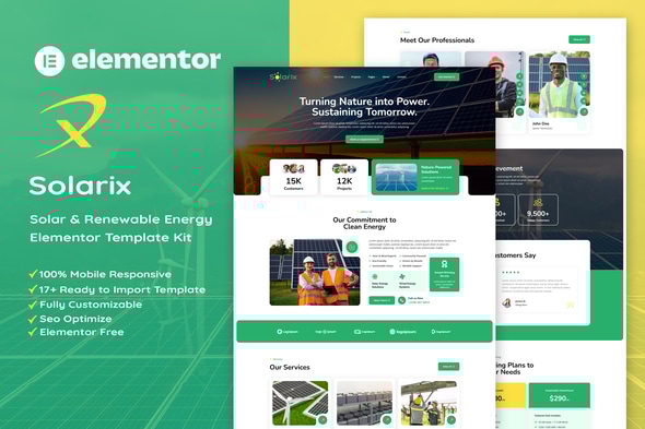Solarix - Solar & Renewable Energy Elementor Template Kit - Business & Services Elementor