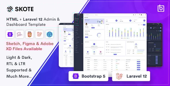Skote - HTML & Laravel 12 Admin Dashboard Template + Sketch - Admin Templates Site Templates