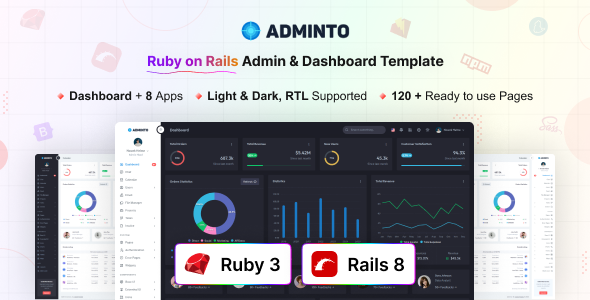 Adminto - Ruby on Rails Admin & Dashboard Template - Admin Templates Site Templates