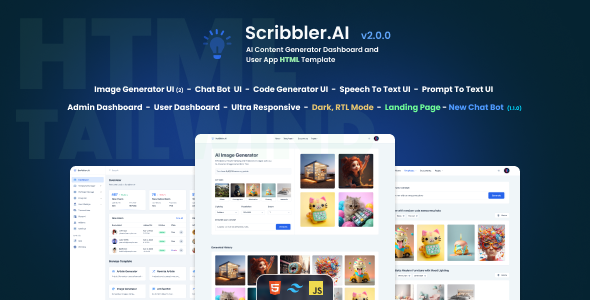 Scribbler.AI - AI Content Generator Dashboard and User App HTML Template - Admin Templates Site Templates