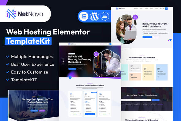 NetNova - Web Hosting Elementor Template Kit - Technology & Apps Elementor