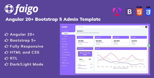 Faigo - Angular 20+ Bootstrap 5 Admin Template - Admin Templates Site Templates