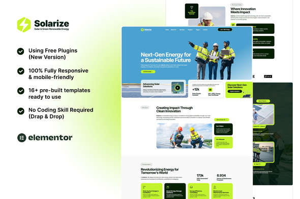 Solarize - Solar & Green Renewable Energy Elementor Template Kit by Dex ...
