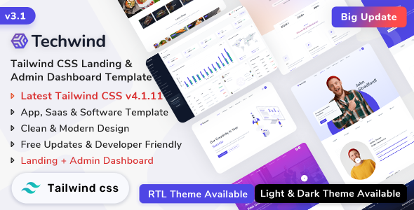 Techwind - Tailwind CSS Multipurpose App, Saas & Software Landing & Admin Dashboard Template - Technology Site Templates