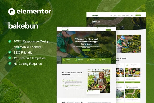 Bakebun - Landscape & Gardening Elementor Template Kit - Business & Services Elementor