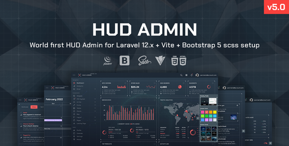 HUD - Laravel 12 Bootstrap 5 Admin Template - Admin Templates Site Templates