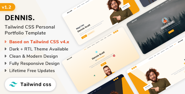 Dennis - Tailwind CSS Personal Portfolio Template (Tailwind CSS v4) - Personal Site Templates