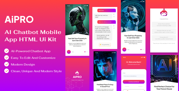 Aipro - AI Chatbot Mobile App HTML Template - Mobile Site Templates