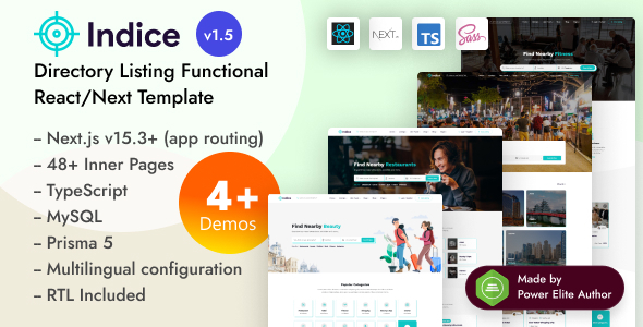 Indice - Directory Listing React Next.js 15 Template with TypeScript Support - Business Corporate