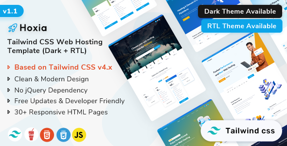 Hoxia - Tailwind CSS Web Hosting & Web Domain Template (Tailwind CSS v4) - Technology Site Templates