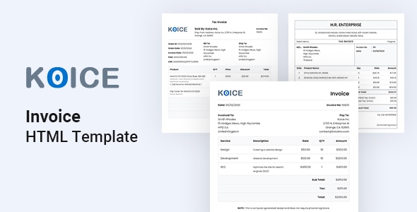 Invoice HTML Template - Miscellaneous Specialty Pages