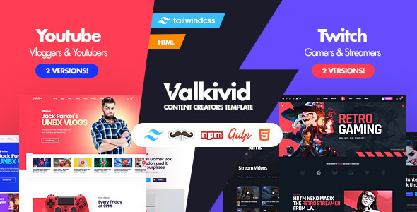 Valkivid - Tailwind CSS Content Creators HTML Template - Social Media Home Personal