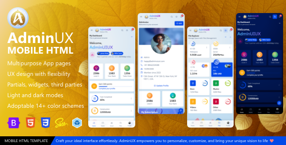 AdminUX Mobile | Multipurpose Bootstrap 5 Responsive HTML Template with Angular 19 starter UI kit - Mobile Site Templates
