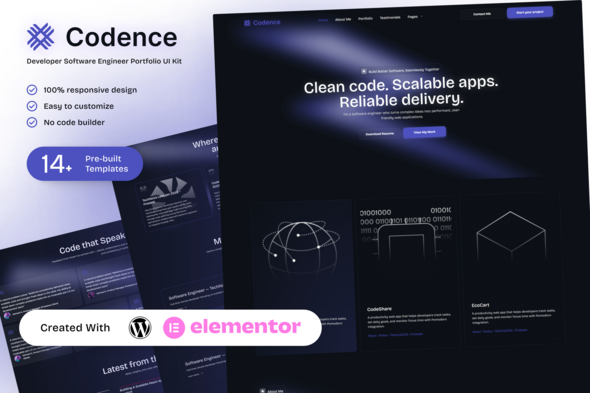 Codence – Developer Software Engineer Portfolio Elementor Template Kit - Technology & Apps Elementor