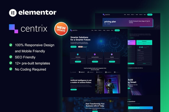 Centrix - Artificial Intelligence & Technology Services Elementor Template Kit - Business & Services Elementor