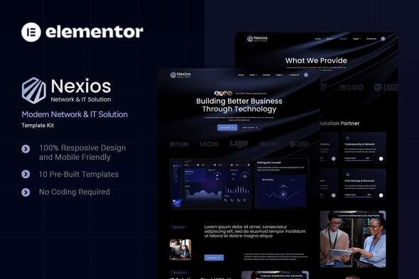 Nexios - Modern Network & IT Solution Elementor Template Kit - Technology & Apps Elementor