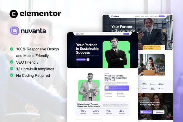 Nuvanta - Business Coach & Consulting Elementor Pro Template Kit - Business & Services Elementor