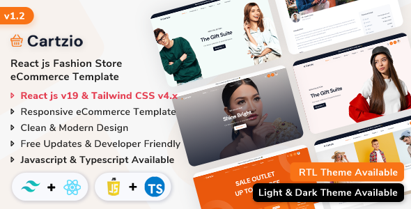 Cartzio - React Multipurpose eCommerce Template (React Js + Tailwind CSS v4) - Retail Site Templates